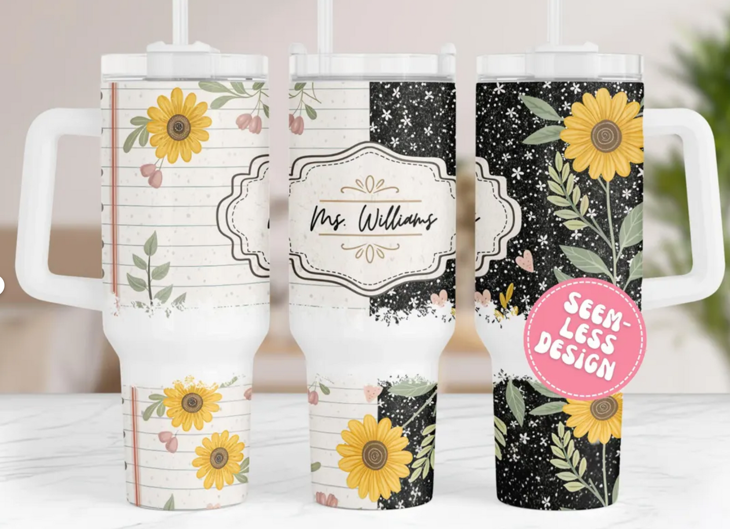 40oz Teacher Notebook/Composition Sunflower Tumbler