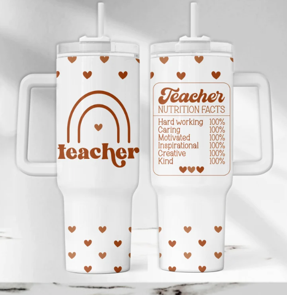 40oz Teacher Boho Rainbow Ingredient Tumbler