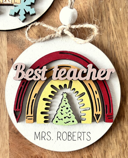 Teacher Christmas Tree Ornament - Rainbow